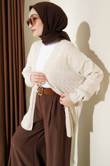 Zigzag Desenli Triko Basic Hırka Taş - Hırka