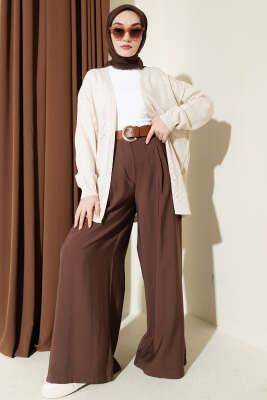 Zigzag Desenli Triko Basic Hırka Taş - Hırka