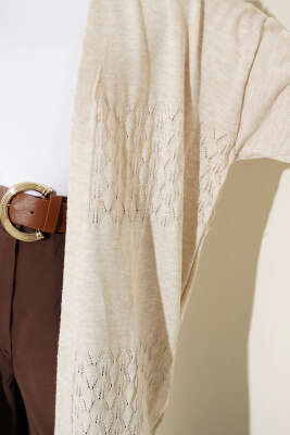 Zigzag Desenli Triko Basic Hırka Taş - Hırka