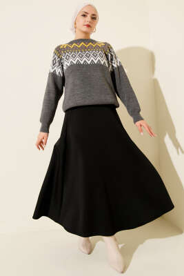 Zigzag Desenli Triko Kazak Füme - Triko Kazak