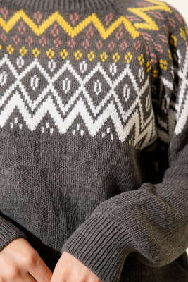 Zigzag Desenli Triko Kazak Füme - Triko Kazak