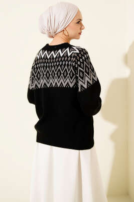 Zigzag Desenli Triko Kazak Siyah - Triko Kazak