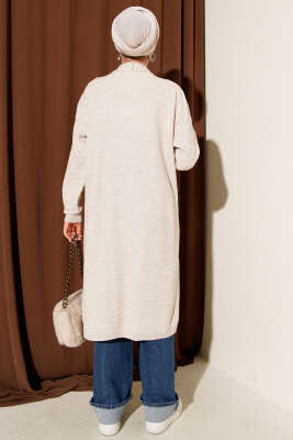 Zigzag Desenli Triko Uzun Hırka Bej - Hırka