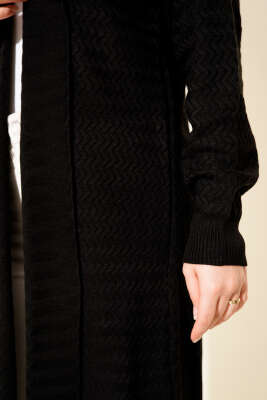 Zigzag Desenli Triko Uzun Hırka Siyah - Hırka