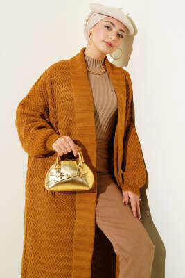 Zigzag Kabartmalı Triko Uzun Hırka Camel - 500-700 TL Ürünler