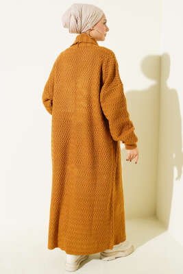 Zigzag Kabartmalı Triko Uzun Hırka Camel - 500-700 TL Ürünler