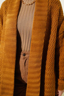 Zigzag Kabartmalı Triko Uzun Hırka Camel - 500-700 TL Ürünler