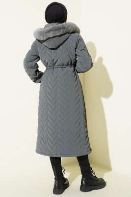 Zigzag Kapitone Kapüşonlu Şişme Mont Füme - Günün Seçilenleri