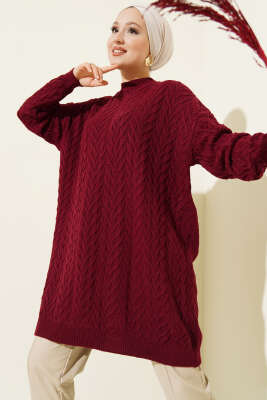 Zigzag Örgü Triko Tunik Bordo 