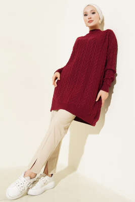 Zigzag Örgü Triko Tunik Bordo - Tunik