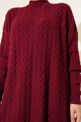 Zigzag Örgü Triko Tunik Bordo - Tunik