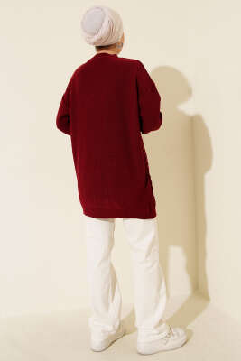 Zigzag Örgü Triko Tunik Bordo - Tunik