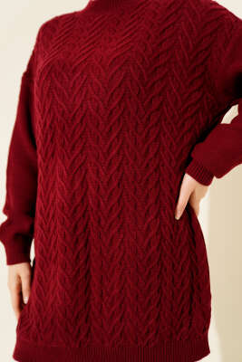 Zigzag Örgü Triko Tunik Bordo - Tunik