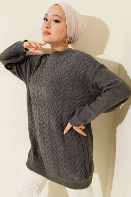 Zigzag Örgü Triko Tunik Füme - RAFİMİX