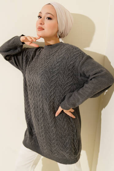 Zigzag Örgü Triko Tunik Füme - Tunik