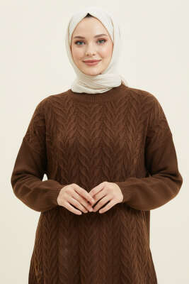 Zigzag Örgü Triko Tunik Kahve - Tunik