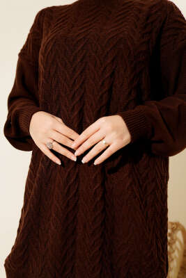 Zigzag Örgü Triko Tunik Kahve - Tunik