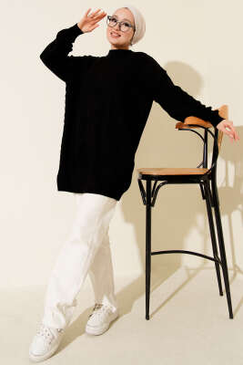 Zigzag Örgü Triko Tunik Siyah - Tunik