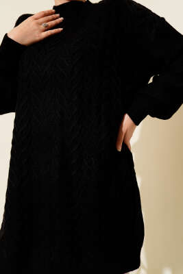 Zigzag Örgü Triko Tunik Siyah - Tunik