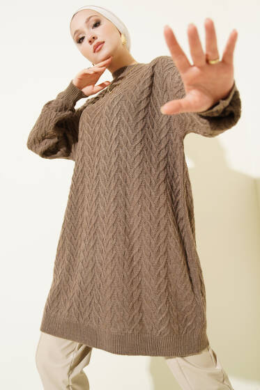 Zigzag Örgü Triko Tunik Vizon - Tunik