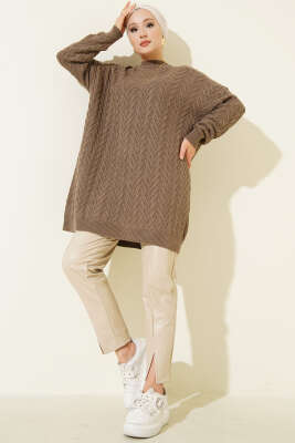 Zigzag Örgü Triko Tunik Vizon - Tunik