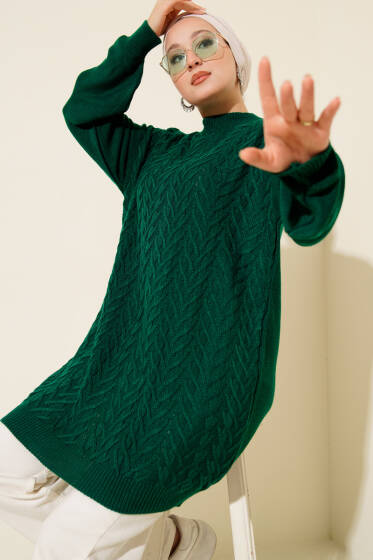 Zigzag Örgü Triko Tunik Zümrüt - Tunik