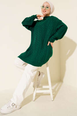 Zigzag Örgü Triko Tunik Zümrüt - Tunik
