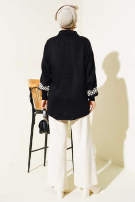 Zigzag Şeritli Püsküllü Triko Takım Siyah - İkili Takım