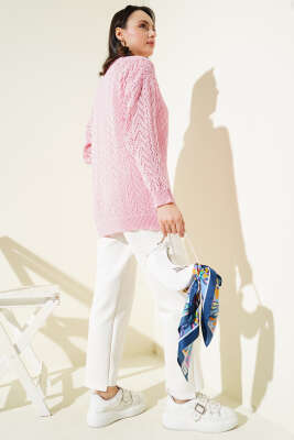 Zikzak Desen Düğmeli Triko Hırka Pembe - Triko Hırka