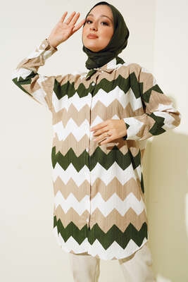 Zikzak Desen Oversize Gömlek Benetton 