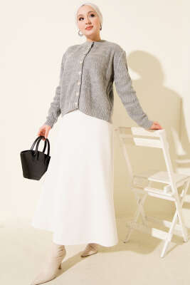 Zikzak Desenli Gold Düğmeli Triko Hırka Gri - Hırka