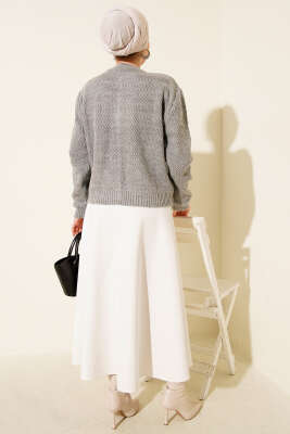 Zikzak Desenli Gold Düğmeli Triko Hırka Gri - Hırka