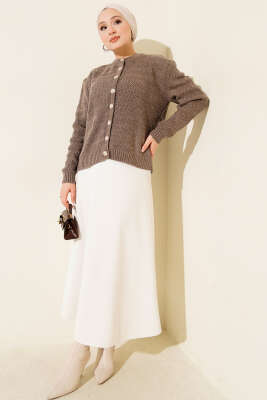 Zikzak Desenli Gold Düğmeli Triko Hırka Vizon - Hırka