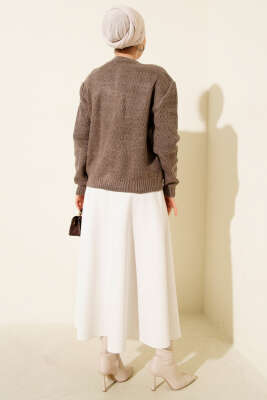 Zikzak Desenli Gold Düğmeli Triko Hırka Vizon - Hırka