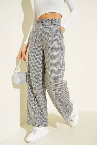 Zikzak Desenli Kaşe Pantolon Gri - Kadın Giyim Modelleri