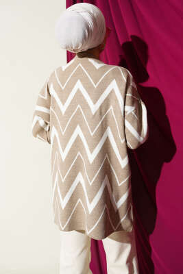 Zikzak Desenli Triko Tunik Bej - Tunik