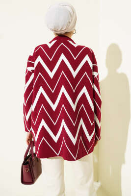 Zikzak Desenli Triko Tunik Bordo - Tunik