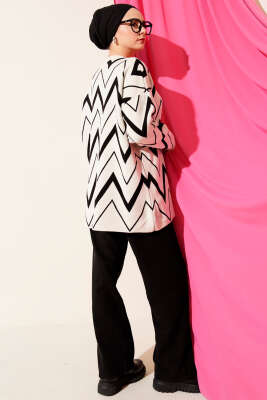 Zikzak Desenli Triko Tunik Ekru - Yılın Fırsatı