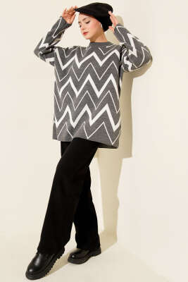 Zikzak Desenli Triko Tunik Füme - Tunik
