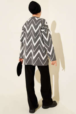 Zikzak Desenli Triko Tunik Füme - Yılın Fırsatı