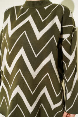 Zikzak Desenli Triko Tunik Haki - Tunik