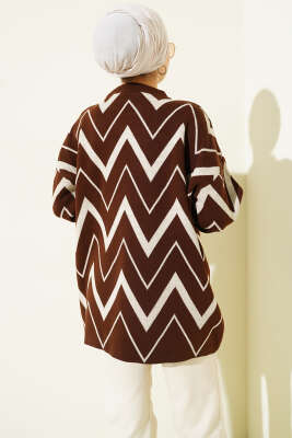 Zikzak Desenli Triko Tunik Kahve - Yılın Fırsatı