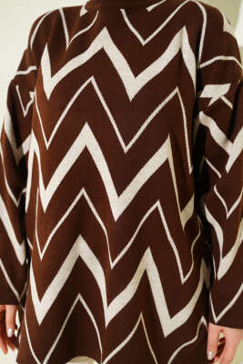 Zikzak Desenli Triko Tunik Kahve - Yılın Fırsatı