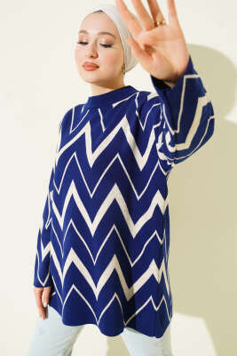 Zikzak Desenli Triko Tunik Lacivert - RAFİMİX