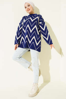 Zikzak Desenli Triko Tunik Lacivert - Yılın Fırsatı
