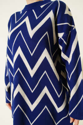 Zikzak Desenli Triko Tunik Lacivert - Yılın Fırsatı