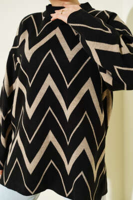 Zikzak Desenli Triko Tunik Siyah - Tunik