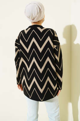 Zikzak Desenli Triko Tunik Siyah - Yılın Fırsatı