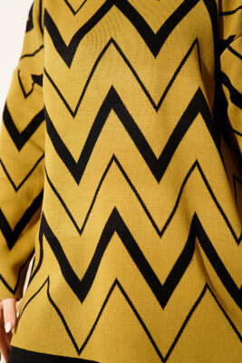 Zikzak Desenli Triko Tunik Yağ Yeşili - Tunik