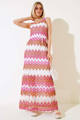 Zikzak Örme Elbise Fuşya - Kadın Giyim Modelleri